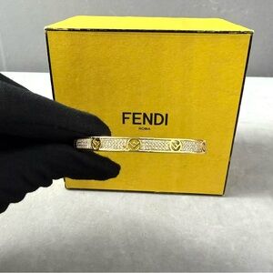 Authentic Fendi Gold and Silver Logo Bangle